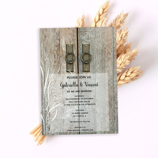 Dubbla Barn Doors Land Farm Bröllop Inbjudningar (This Barn Door Wedding Invitation is perfect inspo for your country farm or ranch marriage ceremony.)