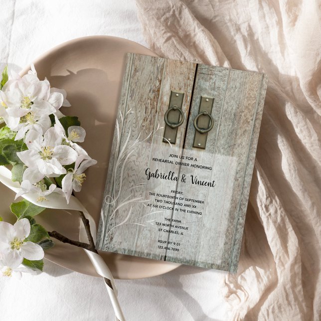 Dubbla Barn Doors Landsbyggsbröllop Rehearsal Dinn Inbjudningar (Skapare uppladdad)