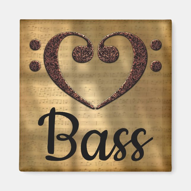 Dubbla Bass Clef Heart Bass Magnet (Framsidan)