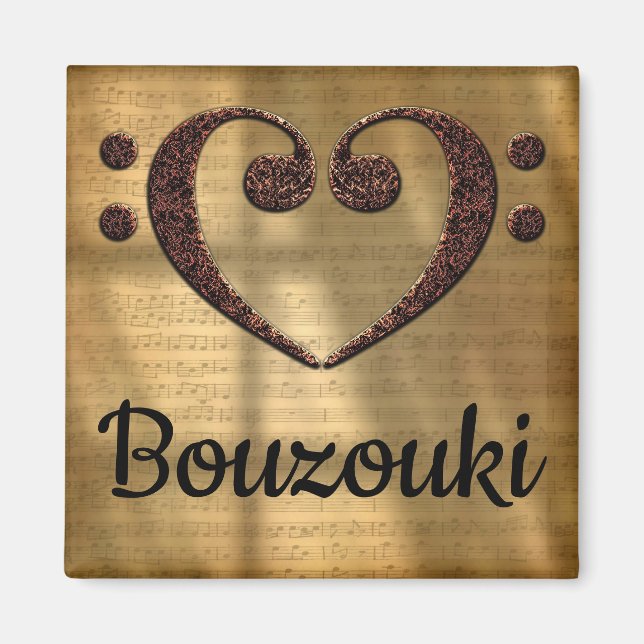 Dubbla Bass Clef Heart Bouzouki Magnet (Framsidan)