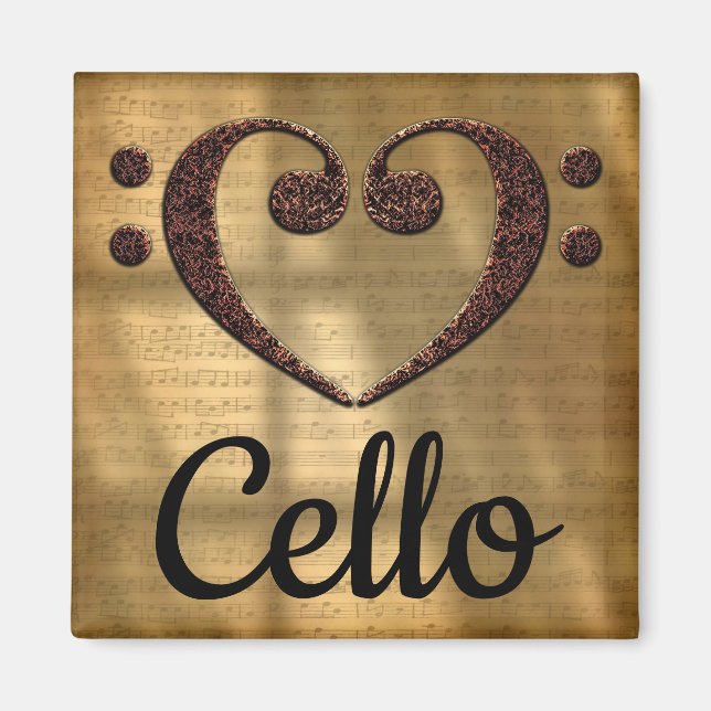 Dubbla Bass Clef Heart Cello Magnet (Framsidan)