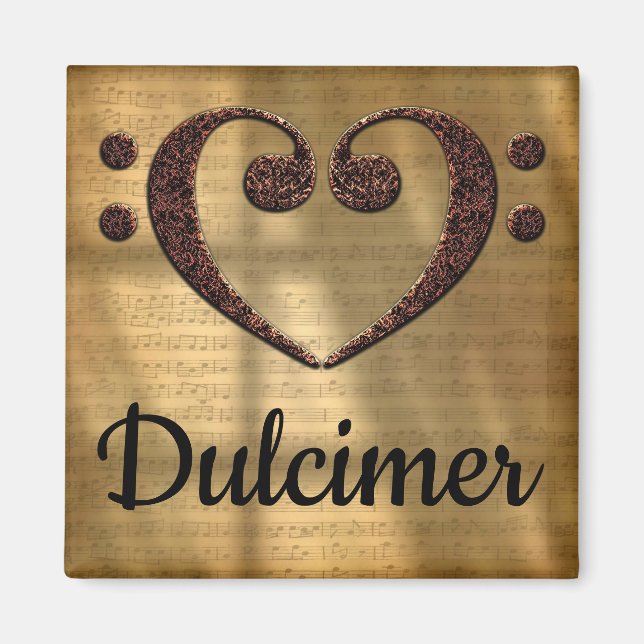 Dubbla Bass Clef Heart Dulcimer Magnet (Framsidan)