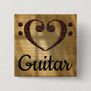 Dubbla Bass Clef Heart Guitar Knapp