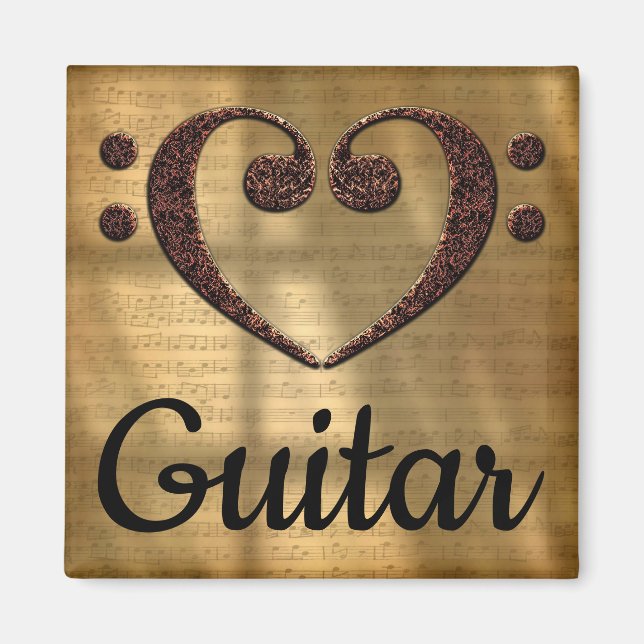 Dubbla Bass Clef Heart Guitar Magnet (Framsidan)
