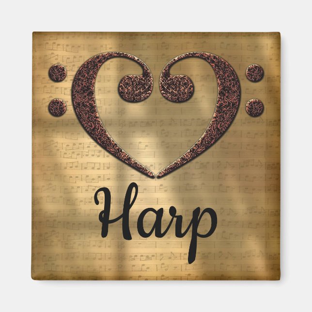 Dubbla Bass Clef Heart Harp Magnet (Framsidan)
