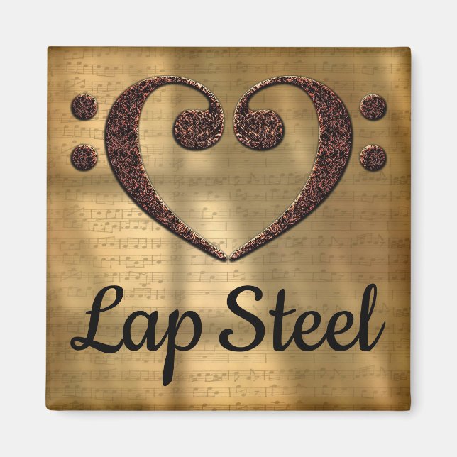 Dubbla Bass Clef Heart Lap Steel Magnet (Framsidan)