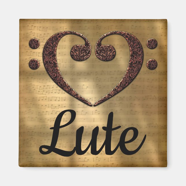Dubbla Bass Clef Heart Lute Magnet (Framsidan)