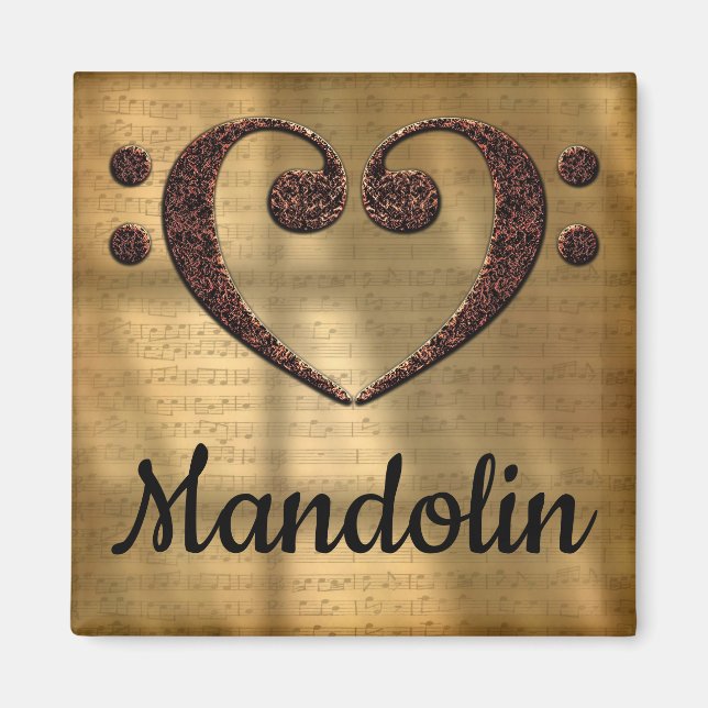 Dubbla Bass Clef Heart Mandolin Magnet (Framsidan)