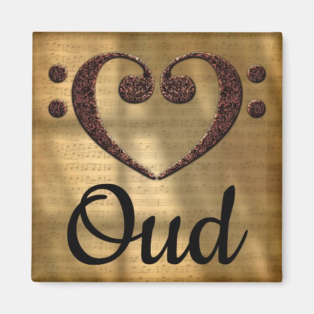 Dubbla Bass Clef Heart Oud Magnet (Framsidan)
