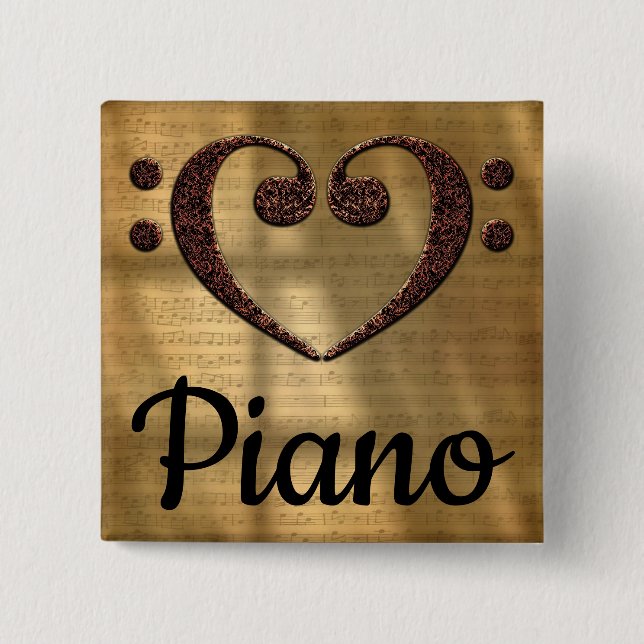 Dubbla Bass Clef Heart Piano Knapp (Framsida)