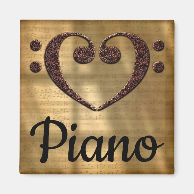 Dubbla Bass Clef Heart Piano Magnet (Framsidan)