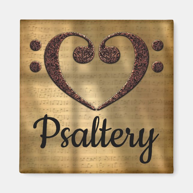 Dubbla Bass Clef Heart Psaltery Magnet (Framsidan)