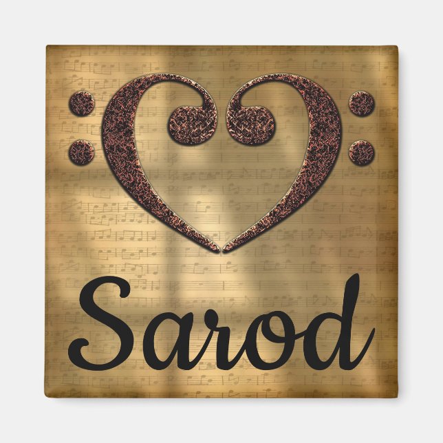 Dubbla Bass Clef Heart Sarod Magnet (Framsidan)
