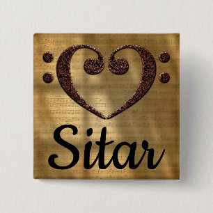 Dubbla Bass Clef Heart Sitar Knapp