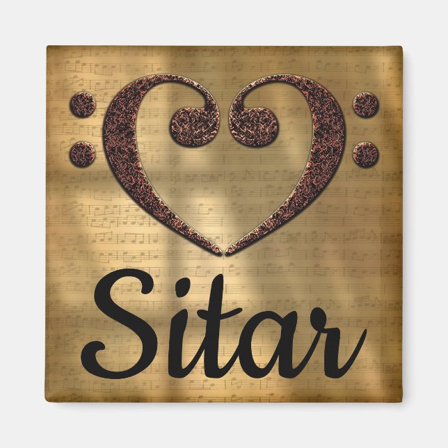 Dubbla Bass Clef Heart Sitar Magnet (Framsidan)