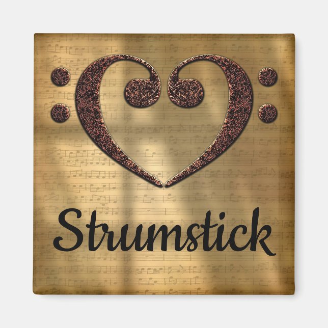 Dubbla Bass Clef Heart Strumstick Magnet (Framsidan)