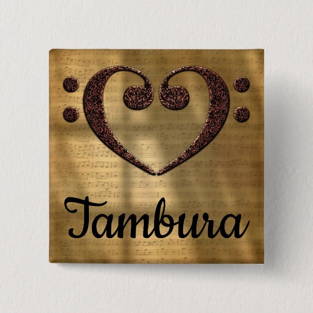 Dubbla Bass Clef Heart Tambura Knapp (Framsida)