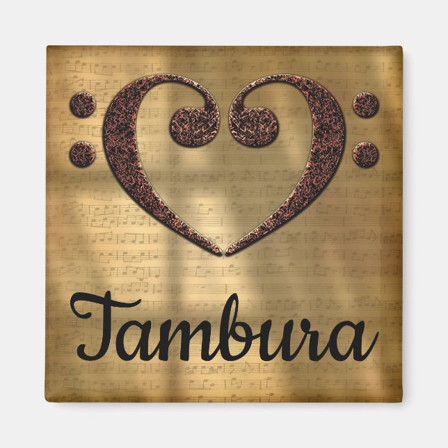 Dubbla Bass Clef Heart Tambura Magnet (Framsidan)