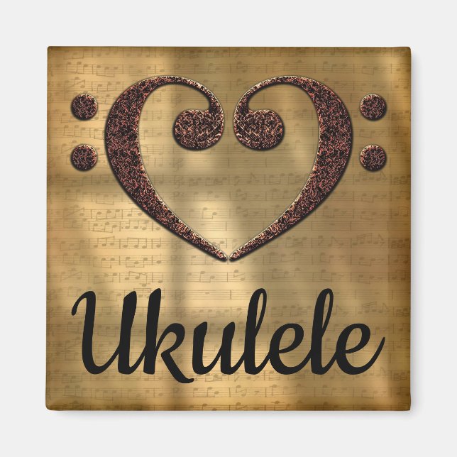 Dubbla Bass Clef Heart Ukulele Magnet (Framsidan)