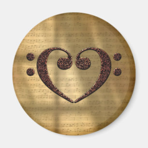 Dubbla Bass Clef Heart Vintage Guld Lakan Music Magnet