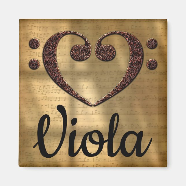 Dubbla Bass Clef Heart Viola Magnet (Framsidan)
