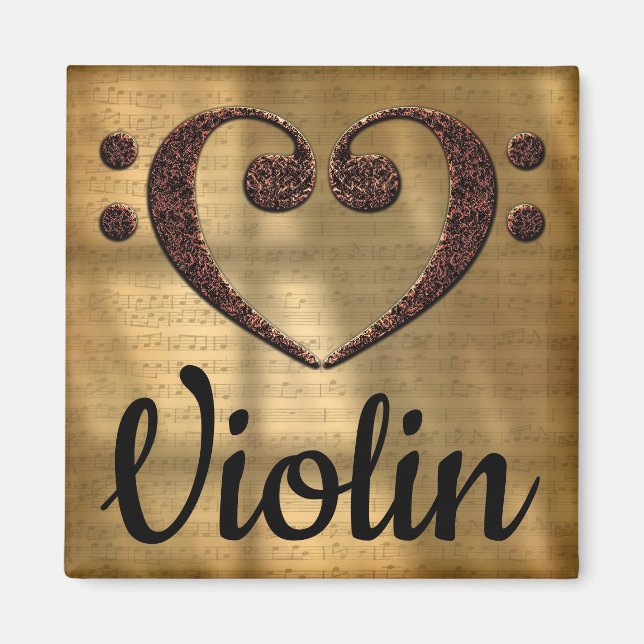 Dubbla Bass Clef Heart Violin Magnet (Framsidan)