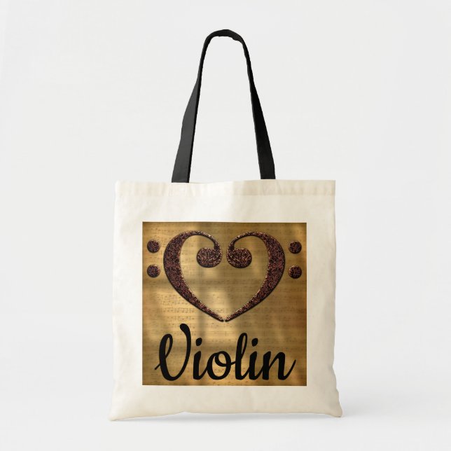 Dubbla Bass Clef Heart Violin Tygkasse (Framsidan)