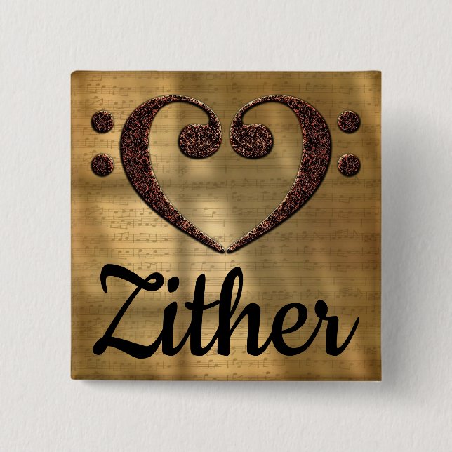 Dubbla Bass Clef Heart Zither Knapp (Framsida)