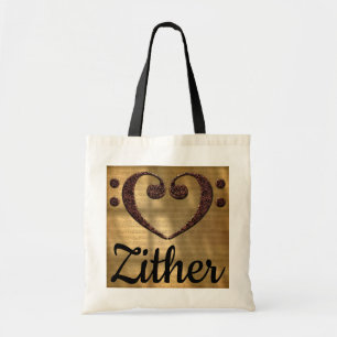 Dubbla Bass Clef Heart Zither Tygkasse