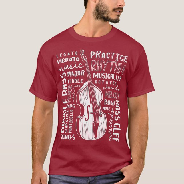 Dubbla Bass Ord Cloud Upright Bass Art Music T Shirt (Framsida)