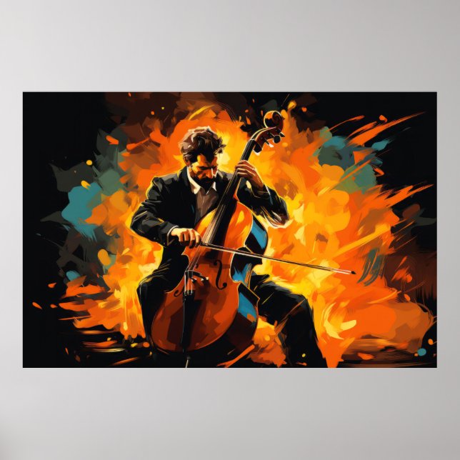 Dubbla Bass Player Music Painting Abstrakt Art Poster (Framsidan)