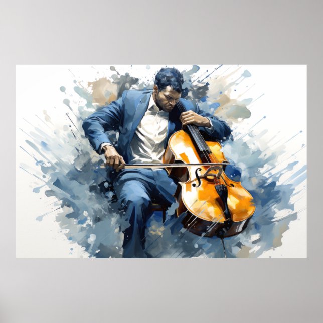 Dubbla Bass Player Music Painting Abstrakt Art Poster (Framsidan)