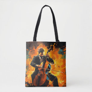 Dubbla Bass Player Music Painting Abstrakt Art Tygkasse