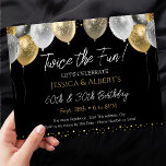Dubbla Birthday Black och Guld Balloons Inbjudningar<br><div class="desc">Utformning av ballonger i Silver och guld glitter. Justerbar för alla vuxarna sparar datumet födelsedagsfest inbjudan. Digital Download utintable inbjudan</div>