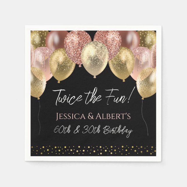 Dubbla Birthday Rosa Guld Bubons Pappersservett (Framsidan)