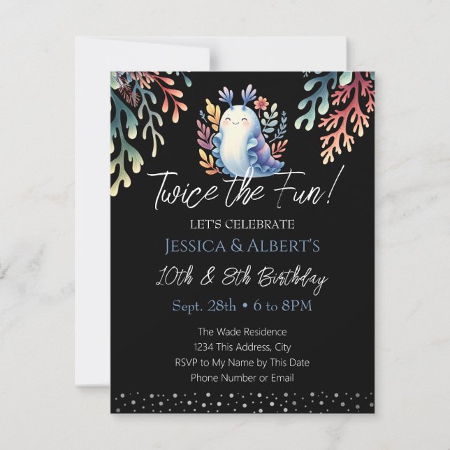 Dubbla Birthday Summer Sea Snigel Kids Inbjudningar (Framsida)