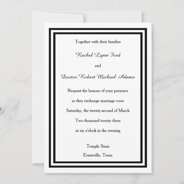Dubbla Black Trim -5x7bröllopsinbjudan Inbjudningar (Framsida)