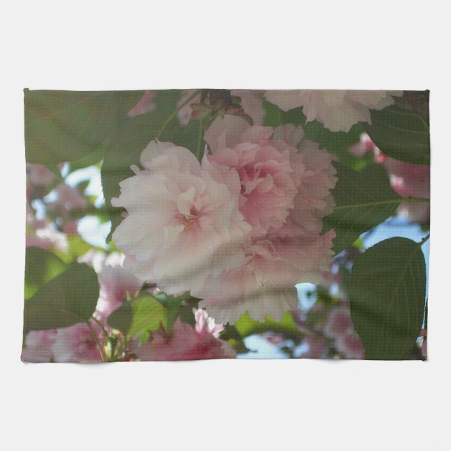 Dubbla Blossoming Cherry Träd I Vår Blommigt Kökshandduk (Horisontell)