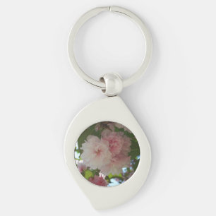Dubbla Blossoming Cherry Träd I Vår Blommigt Swirl Silverfärgad Nyckelring