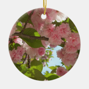 Dubbla Blossoming Cherry Träd III Vår Blommigt Julgransprydnad Keramik