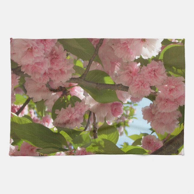 Dubbla Blossoming Cherry Träd III Vår Blommigt Kökshandduk (Horisontell)