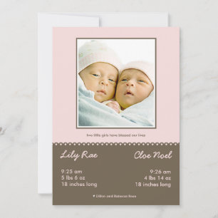 Dubbla Blsed Twin Birth-meddelande Julkort