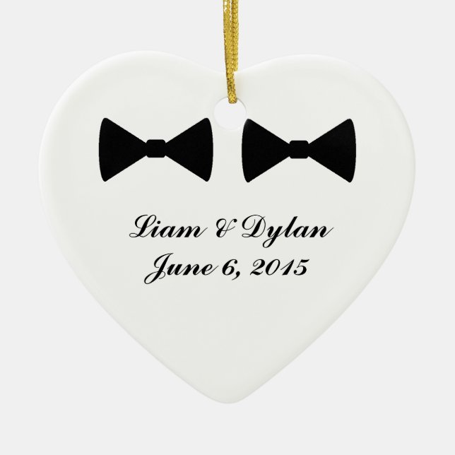 "Dubbla Bow Ties" Hjärtdekoration Julgransprydnad Keramik (Framsidan)