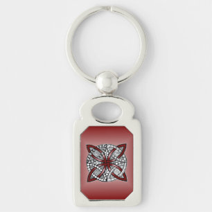 Dubbla Bröllop Ring eller Celtic Knot Mönster Red Rektangulärt Silverfärgad Nyckelring