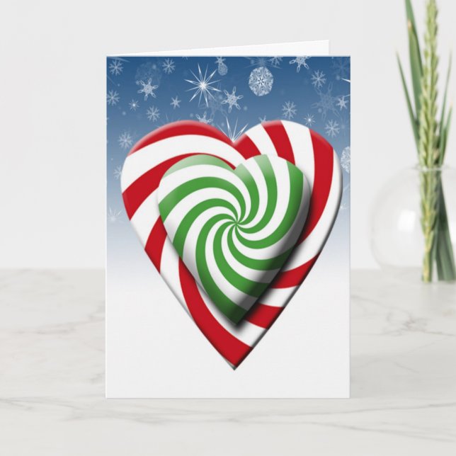 Dubbla Candy cane Hearts julklapp Färg Helgkort (Framsida)