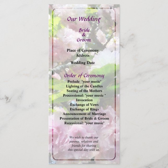 Dubbla Cherry Blommar Bröllopsprogram Program (Framsida)