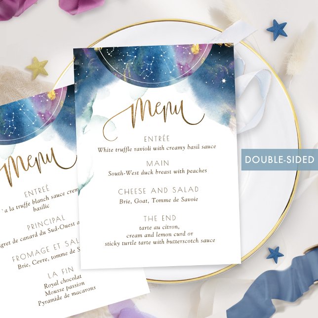 Dubbla, Chic Celestial Theme Watercolor Menu Meny (Skapare uppladdad)