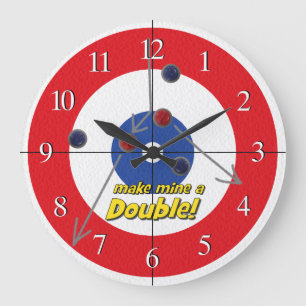 "Dubbla" Curling Pub Clock - (Röd) Stor Klocka