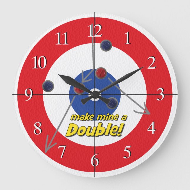 "Dubbla" Curling Pub Clock - (Röd) Stor Klocka (Framsida)