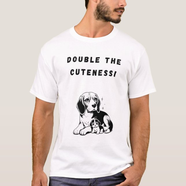 Dubbla Cutness! Rolig hund T Shirt (Framsida)